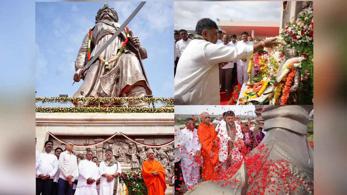 ನಾಡಪ್ರಭು ಕೆಂಪೇಗೌಡರ ಜಯಂತಿ: ಕೆಂಪೇಗೌಡ ಅಂತಾರಾಷ್ಟ್ರೀಯ ವಿಮಾನ ನಿಲ್ದಾಣದಲ್ಲಿ ಕೆಂಪೇಗೌಡರ ಪ್ರತಿಮೆಗೆ ಡಿಸಿಎಂ ಪುಷ್ಪ ನಮನ