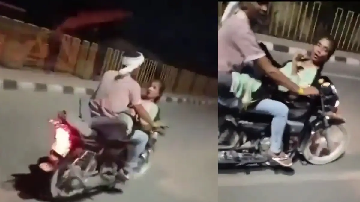 ಬೈಕ್ ರೈಡ್ ವೇಳೆ ಪ್ರೇಮಿಗಳ ಚೆಲ್ಲಾಟ; ನಮ್ಮಿಷ್ಟ ನಿನಗ್ಯಾಕೆ ನಡಿಯಲೇ ಎಂದು ಯುವತಿ ಆವಾಜ್..!| Video ವೈರಲ್