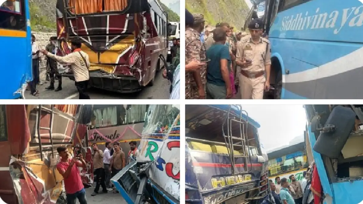ಬ್ರೇಕ್ ಫೇಲ್: 5 ಬಸ್ಸುಗಳ ನಡುವೆ ಅಪಘಾತ.. 6 ಭಕ್ತರಿಗೆ ಗಂಭೀರ ಪೆಟ್ಟು..!