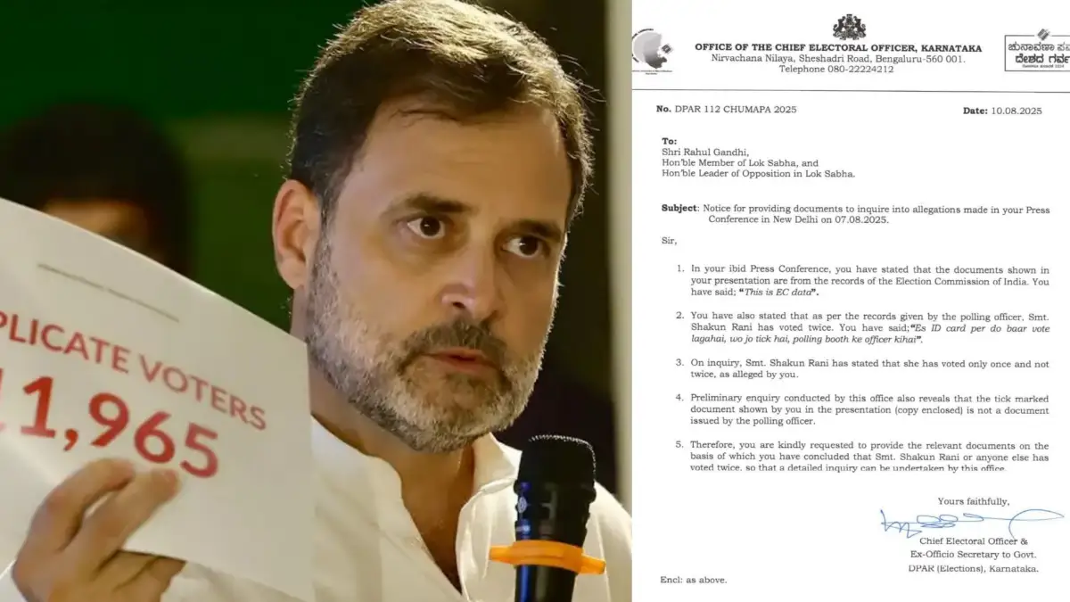 ಓಟ್ ಚೋರಿ ಆರೋಪ: ರಾಹುಲ್ ಗಾಂಧಿಗೆ ಚುನಾವಣೆ ಆಯೋಗ ನೋಟಿಸ್