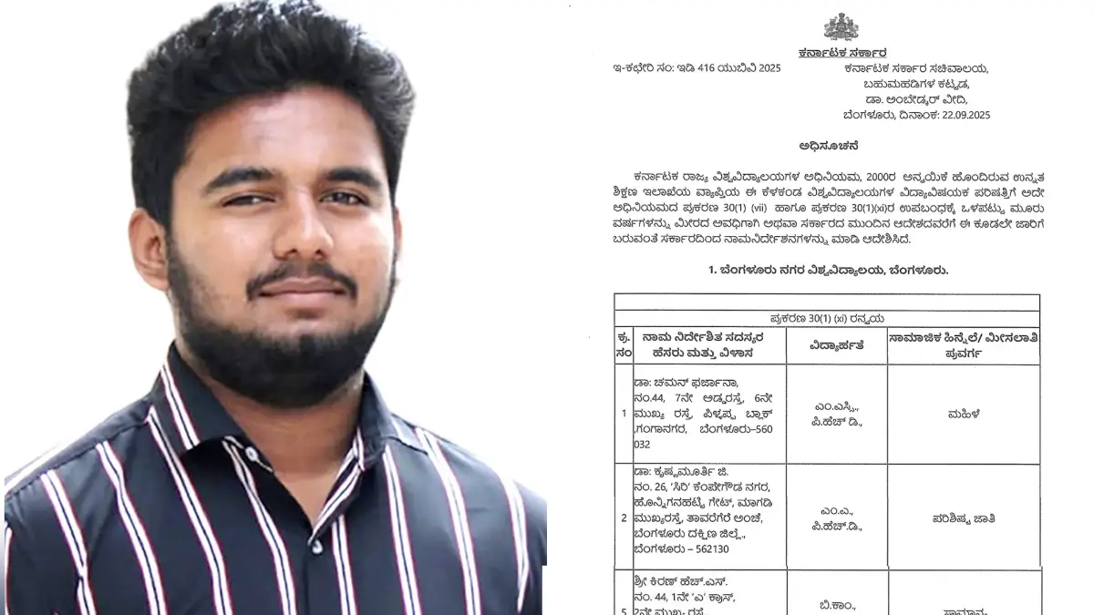 ಬೆಂಗಳೂರು ವಿವಿ ನಾಮನಿರ್ದೇಶಕ ಸದಸ್ಯರಾಗಿ ಕಿರಣ್ ಹೆಚ್.ಎಸ್ ನೇಮಕ