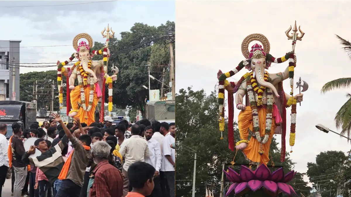 ದೊಡ್ಡಬಳ್ಳಾಪುರ: 22 ಅಡಿ ವಿದ್ಯಾ ಗಣಪತಿ ಮೂರ್ತಿ ಅದ್ಧೂರಿ ಮೆರವಣಿಗೆ