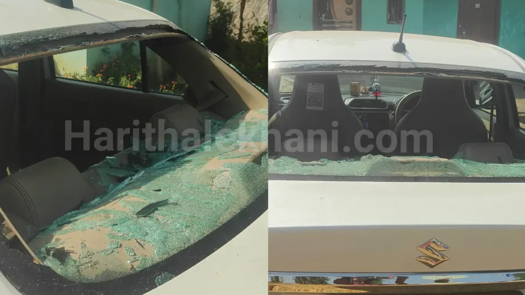 Doddaballapura: Miscreant's annoyance.. Car window shattered..!