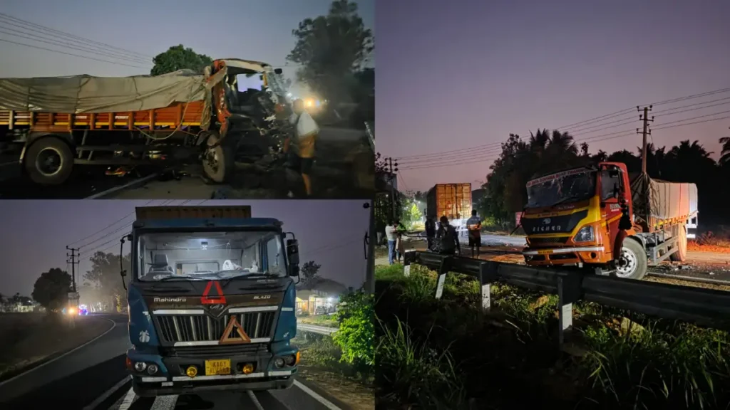 Accident between canter and container.. Bike rider seriously injured..!