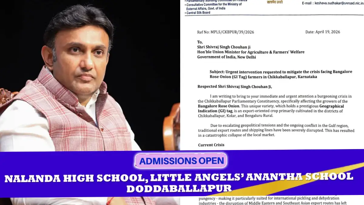 ಗುಲಾಬಿ, ಈರುಳ್ಳಿ ಬೆಳೆಗಾರರ ನೆರವಿಗೆ ಧಾವಿಸುವಂತೆ ಕೇಂದ್ರಕ್ಕೆ ಸಂಸದ ಡಾ. ಕೆ. ಸುಧಾಕರ್ ಮನವಿ